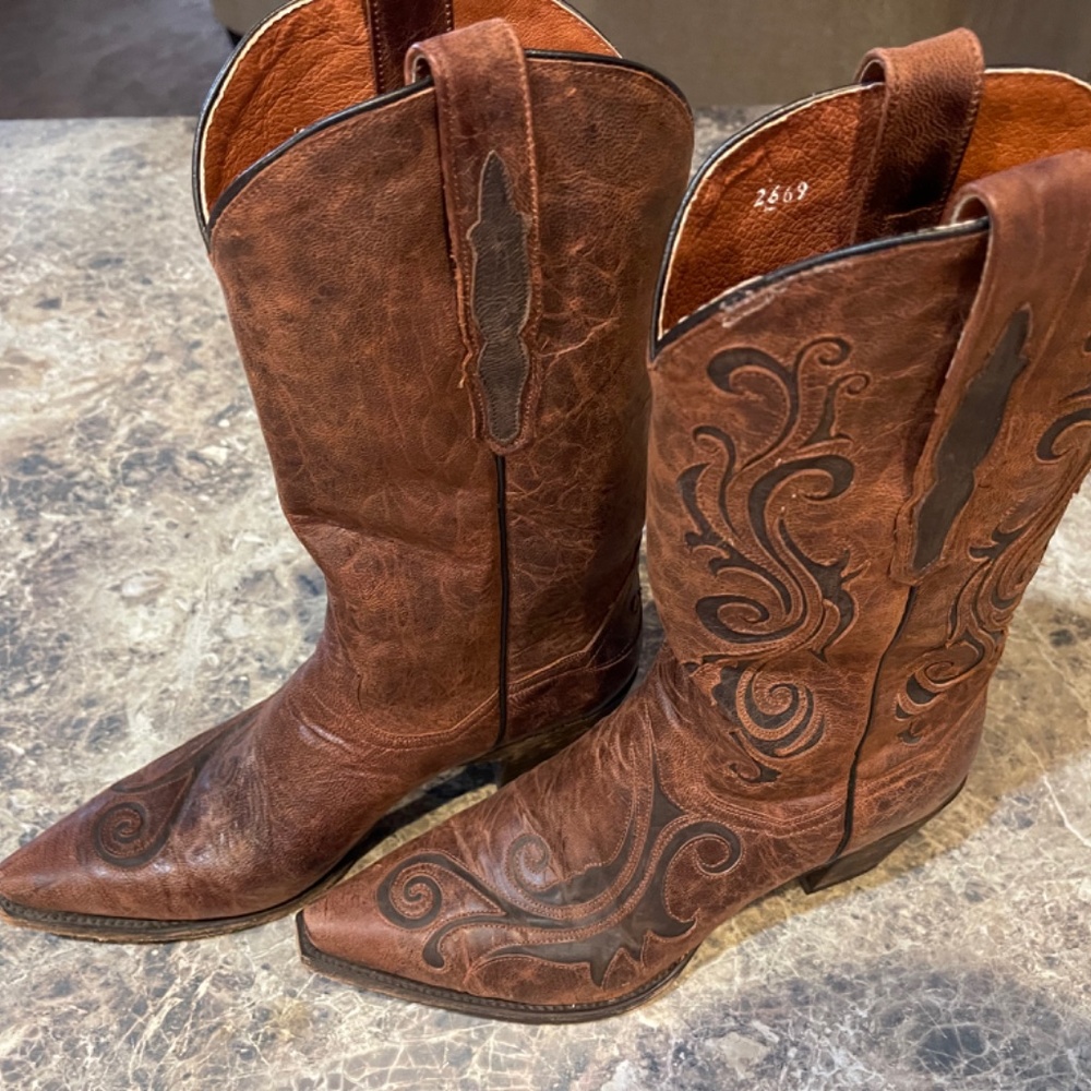 Dan Post Women's Brown 12" Goat/Inlay Cowboy Boots DP3256 Size 10 - Picture 3 of 4